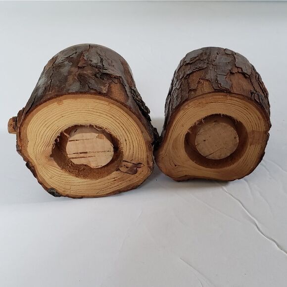 Natural Bark Wood Salt & Pepper Shakers - Picture 9 of 10